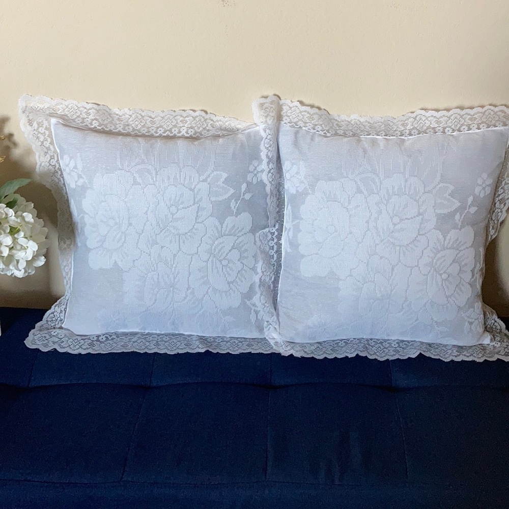 White Lace Floral Farmhouse Cushion Covers
